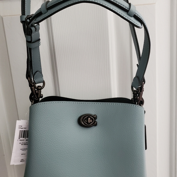 NWTs COACH WILLOW Bucket - 2way Crossbody/Shoulder Bag/Pebble Leather- Sage Blue - Picture 2 of 11